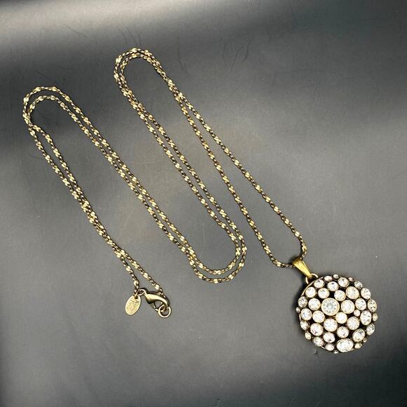 KIAM FAMILY by Lia Sophia Rhinestone Gold Tone Dome Pendant Necklace Reversible - Picture 3 of 9